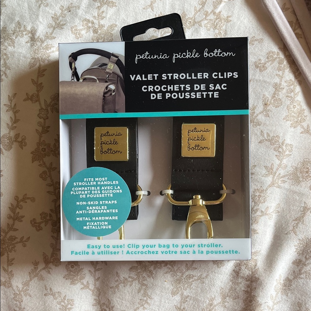 Petunia Pickle Bottom Black Stroller Clips with Gold Accents